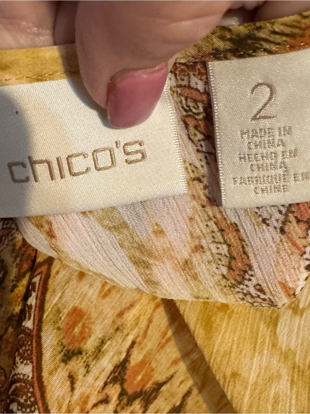 Chico's Cream Brown Peach Printed Asymmetrical Tunic  LARGE/XLARGE    Bin#14 - Picture 7 of 8